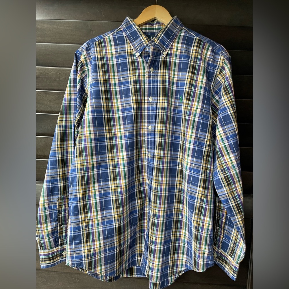 Ralph Lauren Men’s Large Plaid 100% Cotton Classic Fit Long Sleeve Button